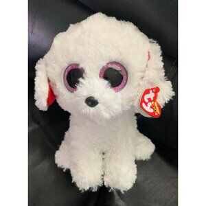 New Ty Beanie Boos Medium 9 in White Puppy Dog Honey Bun Curly Plush Stuffed Ani
